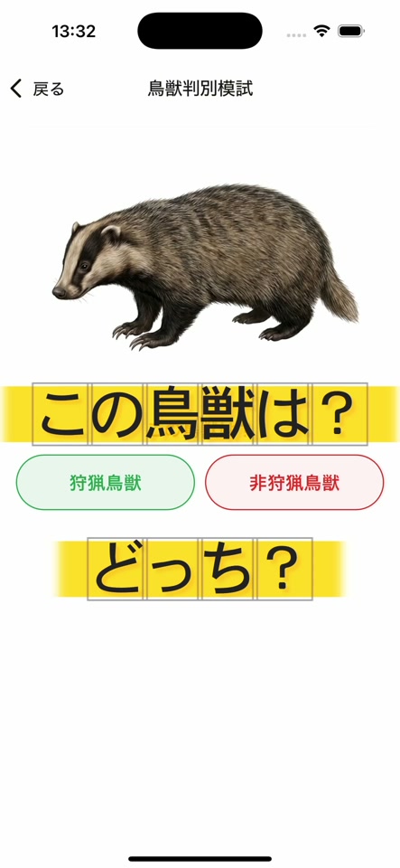 鳥獣判別模試画面